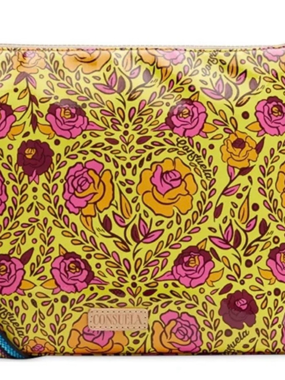 Consuela Yellow Floral Cosmetic Pouch - Pink & Orange Roses